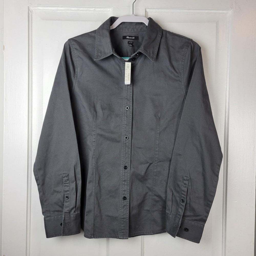 Madewell Women's 12 Fitted Long Sleeve Gray Chino Button-Up Shirt  Casual NWT